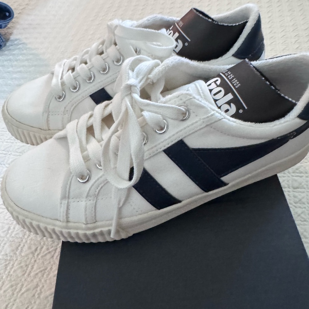 Gola Classic White and Navy Lace-Up Sneakers - Picture 2 of 6